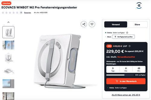 ECOVACS WINBOT W2 Pro Fensterreinigungsroboter - jetzt 21% billiger ECOVACS WINBOT W2 Pro Fensterreinigungsroboter - jetzt 21% billiger