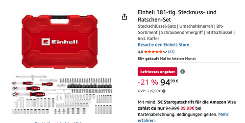 Einhell 181-tlg. Stecknuss- und Ratschen-Set Einhell 181-tlg. Stecknuss- und Ratschen-Set