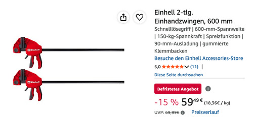 Einhell 2-tlg. 600 mm Einhandzwingen Set