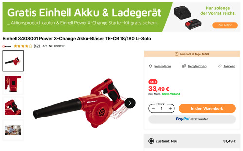 Einhell 3408001 Power X-Change Akku-Bläser TE-CB 18/180 Li-Solo inkl. Einhell PXC-Starter-Kit 18 V 2,5 Ah Einhell 3408001 Power X-Change Akku-Bläser TE-CB 18/180 Li-Solo inkl. Einhell PXC-Starter-Kit 18 V 2,5 Ah