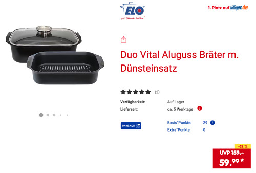Elo Duo Vital Aluguss Bräter mit Dünsteinsatz
