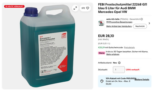 FEBI Frostschutzmittel 22268 G11 blau 5 Liter FEBI Frostschutzmittel 22268 G11 blau 5 Liter
