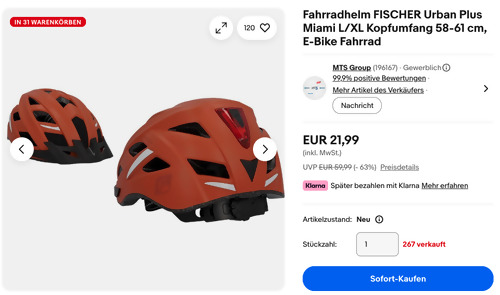 FISCHER Urban Plus Miami L/XL Fahrradhelm in Rostbraun FISCHER Urban Plus Miami L/XL Fahrradhelm in Rostbraun