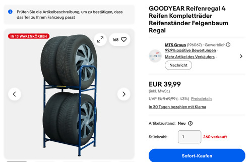 GOODYEAR 4 Reifen Reifenregal GOODYEAR 4 Reifen Reifenregal