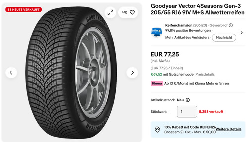 Goodyear Vector 4Seasons Gen-3 205/55 R16 91V M+S Allwetterreifen