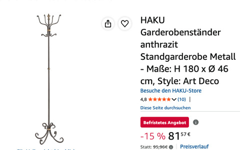 HAKU 88783 Garderobenständer (Metall, 180 cm)