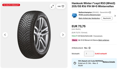 Hankook Winter i*cept RS3 (W462) 205/55 R16 91H M+S Winterreifen Hankook Winter i*cept RS3 (W462) 205/55 R16 91H M+S Winterreifen