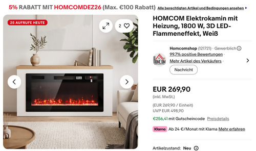 HOMCOM 820-537V90WT Elektrokamin in Weiß (114L x 30B x 60H cm, 1800 W, 3D LED-Flammeneffekt) HOMCOM 820-537V90WT Elektrokamin in Weiß (114L x 30B x 60H cm, 1800 W, 3D LED-Flammeneffekt)