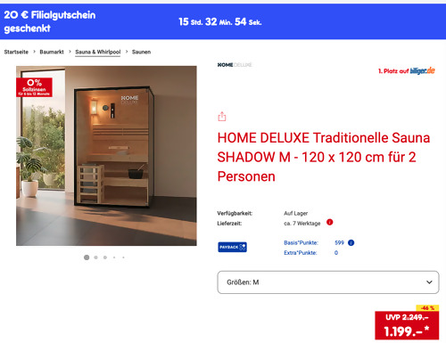 HOME DELUXE 3,6 kW Traditionelle Sauna SHADOW M - 120 x 120 x 190 cm