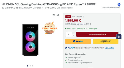 HP OMEN 35L Gaming Desktop GT16-0065ng PC (AMD Ryzen 7 8700F 32 GB RAM, 2 TB SSD, NVIDIA® GeForce RTX 5070 12 GB, Win11 Home)
