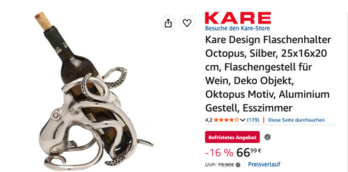 Kare Design Flaschenhalter Octopus, Aluminium
