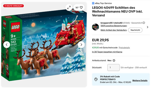 LEGO 40499 Schlitten des Weihnachtsmanns LEGO 40499 Schlitten des Weihnachtsmanns