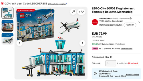 LEGO City 60502 Flughafen mit Flugzeug Bausatz