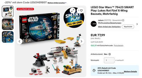 LEGO Star Wars 75423 SMART Play: Lukes Rot Fünf X-Wing Bausatz LEGO Star Wars 75423 SMART Play: Lukes Rot Fünf X-Wing Bausatz
