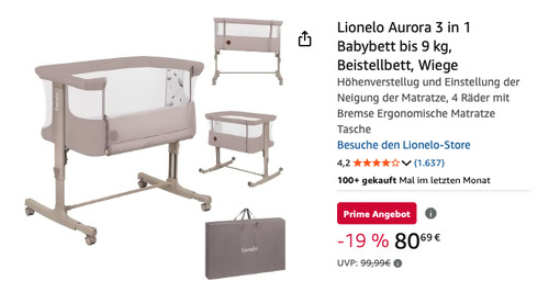 Lionelo Aurora 3 in 1 Babybett in Beige Cappucino Lionelo Aurora 3 in 1 Babybett in Beige Cappucino
