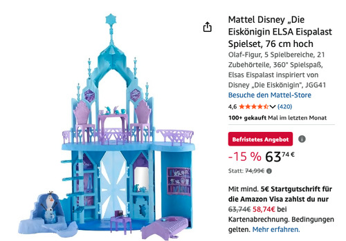Mattel JGG41 Disney Die Eiskönigin ELSA Eispalast Spielset Mattel JGG41 Disney Die Eiskönigin ELSA Eispalast Spielset