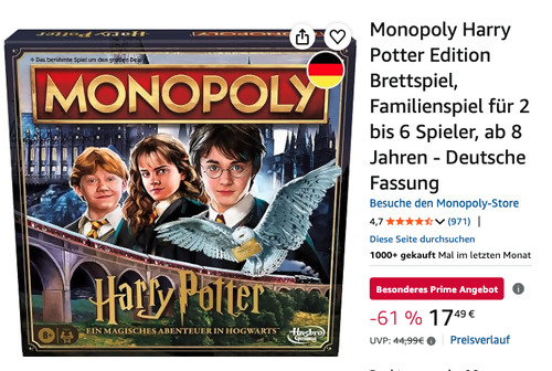 Monopoly Harry Potter Edition Brettspiel Monopoly Harry Potter Edition Brettspiel