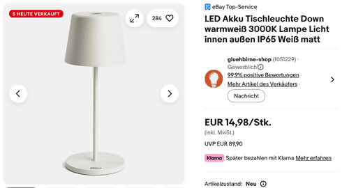 NCC-Licht LED Akku Tischleuchte Down 2,2W 150lm in Weiß matt NCC-Licht LED Akku Tischleuchte Down 2,2W 150lm in Weiß matt