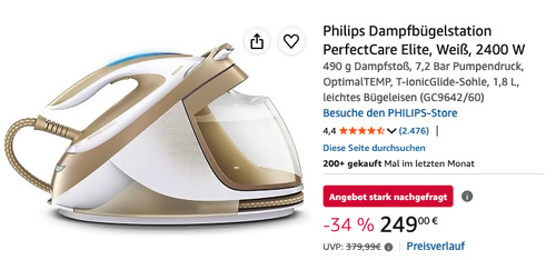 Philips GC 9642/60 Dampfbügelstation PerfectCare Elite, 7,2 Bar Dampfdruck Philips GC 9642/60 Dampfbügelstation PerfectCare Elite, 7,2 Bar Dampfdruck