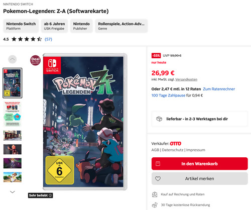 Pokemon-Legenden: Z-A (Softwarekarte) Videospiel - jetzt 16% billiger Pokemon-Legenden: Z-A (Softwarekarte) Videospiel - jetzt 16% billiger