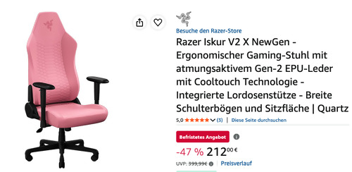 Razer Iskur V2 X NewGen Gaming-Stuhl in Quartz - jetzt 29% billiger Razer Iskur V2 X NewGen Gaming-Stuhl in Quartz - jetzt 29% billiger