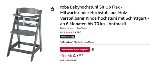 roba Babyhochstuhl Sit Up Flex in Anthrazit, ab 6 Monaten bis 70 kg roba Babyhochstuhl Sit Up Flex in Anthrazit, ab 6 Monaten bis 70 kg
