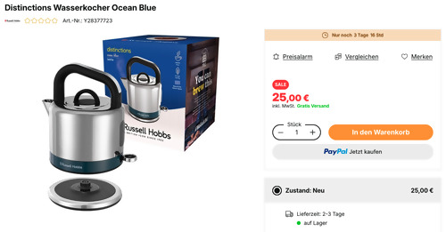 Russell Hobbs 26421-70 Distinctions Edelstahl Ocean Blue 1,5l Wasserkocher Russell Hobbs 26421-70 Distinctions Edelstahl Ocean Blue 1,5l Wasserkocher
