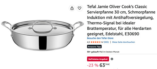 Tefal E30690 Jamie Oliver Cooks Classic Servierpfanne 30 cm Tefal E30690 Jamie Oliver Cooks Classic Servierpfanne 30 cm