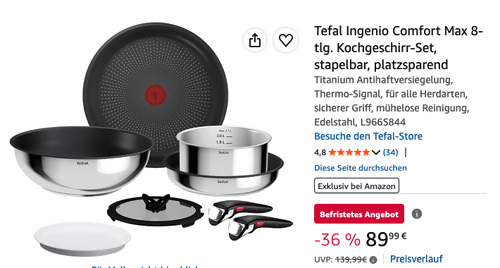 Tefal L966S844 Ingenio Comfort Max 8-tlg. Kochgeschirr-Set Tefal L966S844 Ingenio Comfort Max 8-tlg. Kochgeschirr-Set