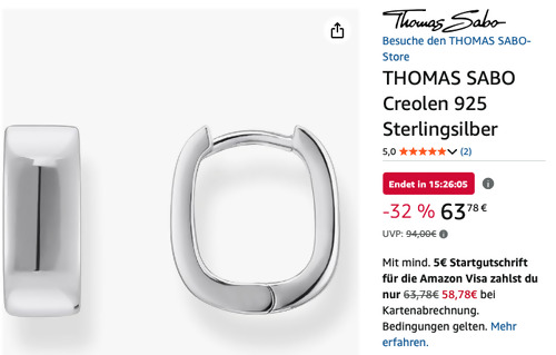 Thomas Sabo CR743-001-21 Creolen eckige Form 925 Silber Thomas Sabo CR743-001-21 Creolen eckige Form 925 Silber