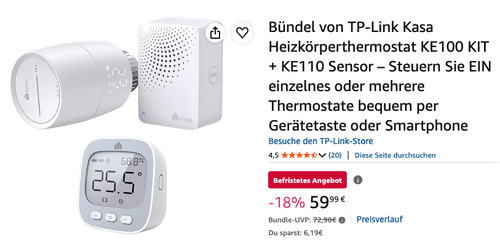 TP-Link Kasa Heizkörperthermostat KE100 KIT + KE110 Sensor Bündel