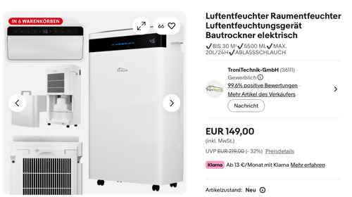 Tronitechnik Luftentfeuchter TT-EF-04 (max. max. 30 m² Raumgröße) Tronitechnik Luftentfeuchter TT-EF-04 (max. max. 30 m² Raumgröße)