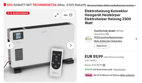 TroniTechnik TT-KH 102 Konvektor-Heizung, 3 Heizstufen TroniTechnik TT-KH 102 Konvektor-Heizung, 3 Heizstufen