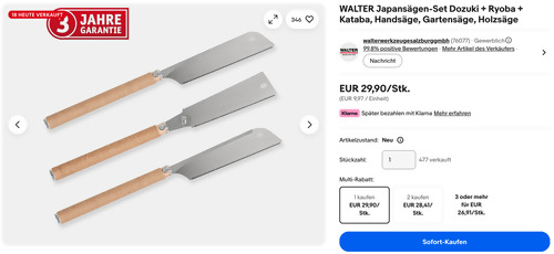 WALTER 613319 Japansägen-Set Dozuki + Ryoba + Kataba WALTER 613319 Japansägen-Set Dozuki + Ryoba + Kataba