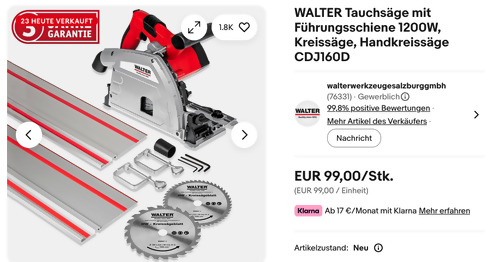 WALTER CDJ160D Tauchsäge mit Führungsschiene