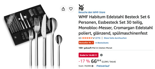 WMF 30-tlg. Habitum Edelstahl Besteck Set 6 Personen
